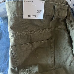Olive green denim shorts
